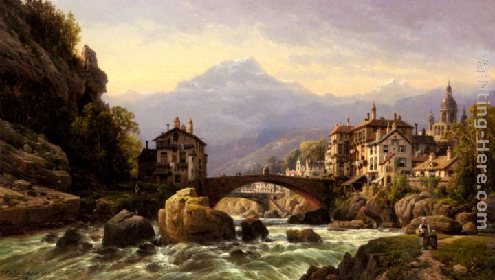 An Alpine Village painting - Charles Euphrasie Kuwasseg An Alpine Village art painting